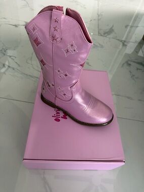 Olivia Miller Pink Glitter Star Cowboy Boot for Kids